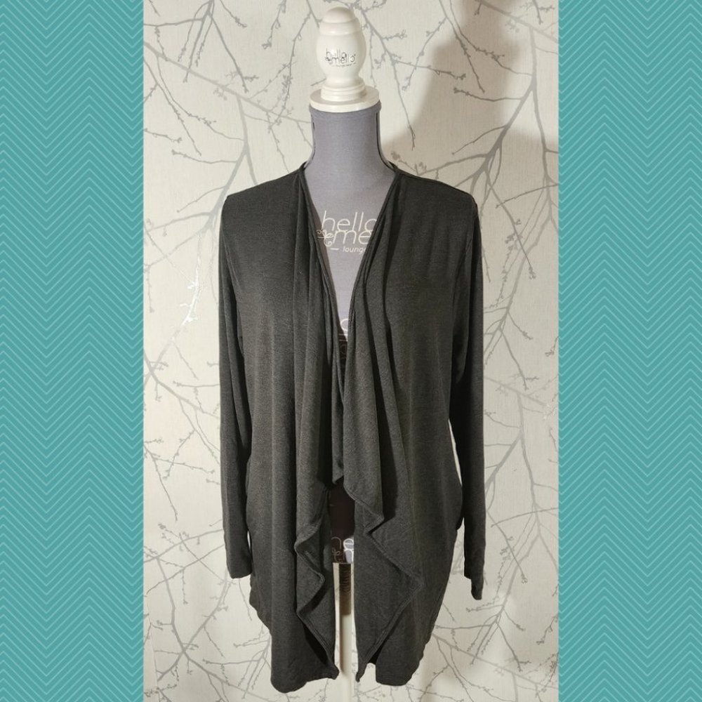 LNBF Gray Bamboo Viscose Open Front Waterfall Cardigan
